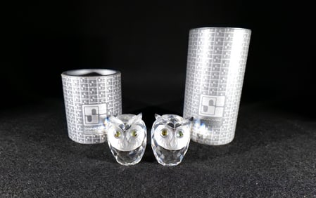 Lot of 2 Swarovski Crystal Owl Figurines