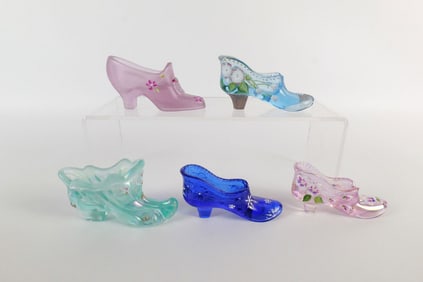 Lot of 5 Fenton Hand Painted Glass Slippers