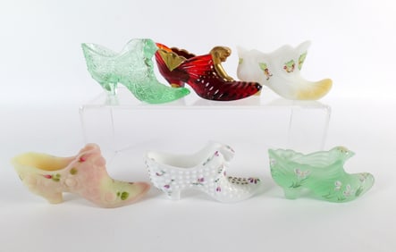 Lot of 6 Fenton Glass Slippers