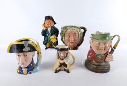 Lot of 5 Pottery Character Jugs