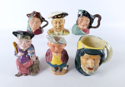 Lot of 6 Pottery Character Jugs
