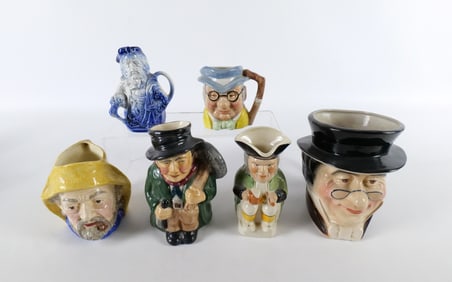 Lot of 6 Pottery Character Jugs