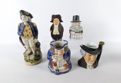 Lot of 5 Pottery Character Jugs