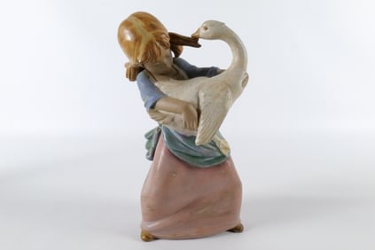 Lladro Duck Pulling Pigtail Girl Figurine