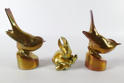 Lot of 3 Zsolnay Eosin Iridescent Porcelain Figurines