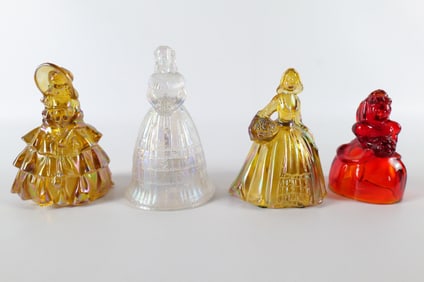 Lot of 4 Glass Lady Figurines/Bells