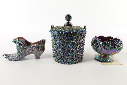 Lot of 3 Fenton/Carnival Glass Items