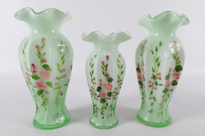 Lot of 3 Fenton Sierra Mist Cased Glass Vases