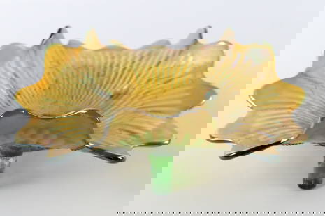 Northwood Iridescent Carnival Glass Candy Dish: Northwood Iridescent Carnival Glass Candy Dish. Scratch present on interior. Measures 3.25" tall x 8.25" wide. All invoices must be paid within 24 hours of the sale. We offer multiple shipping options