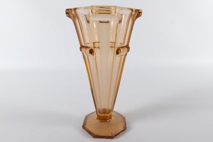 Art Deco Pink Skyscraper Style Molded Glass Vase
