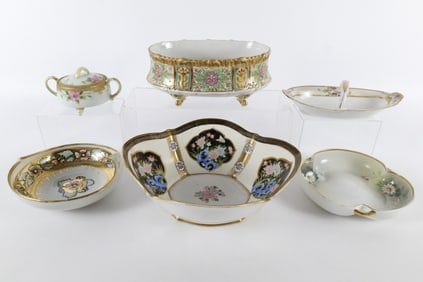 Group Lot of Nippon Hand Painted Serving Pieces