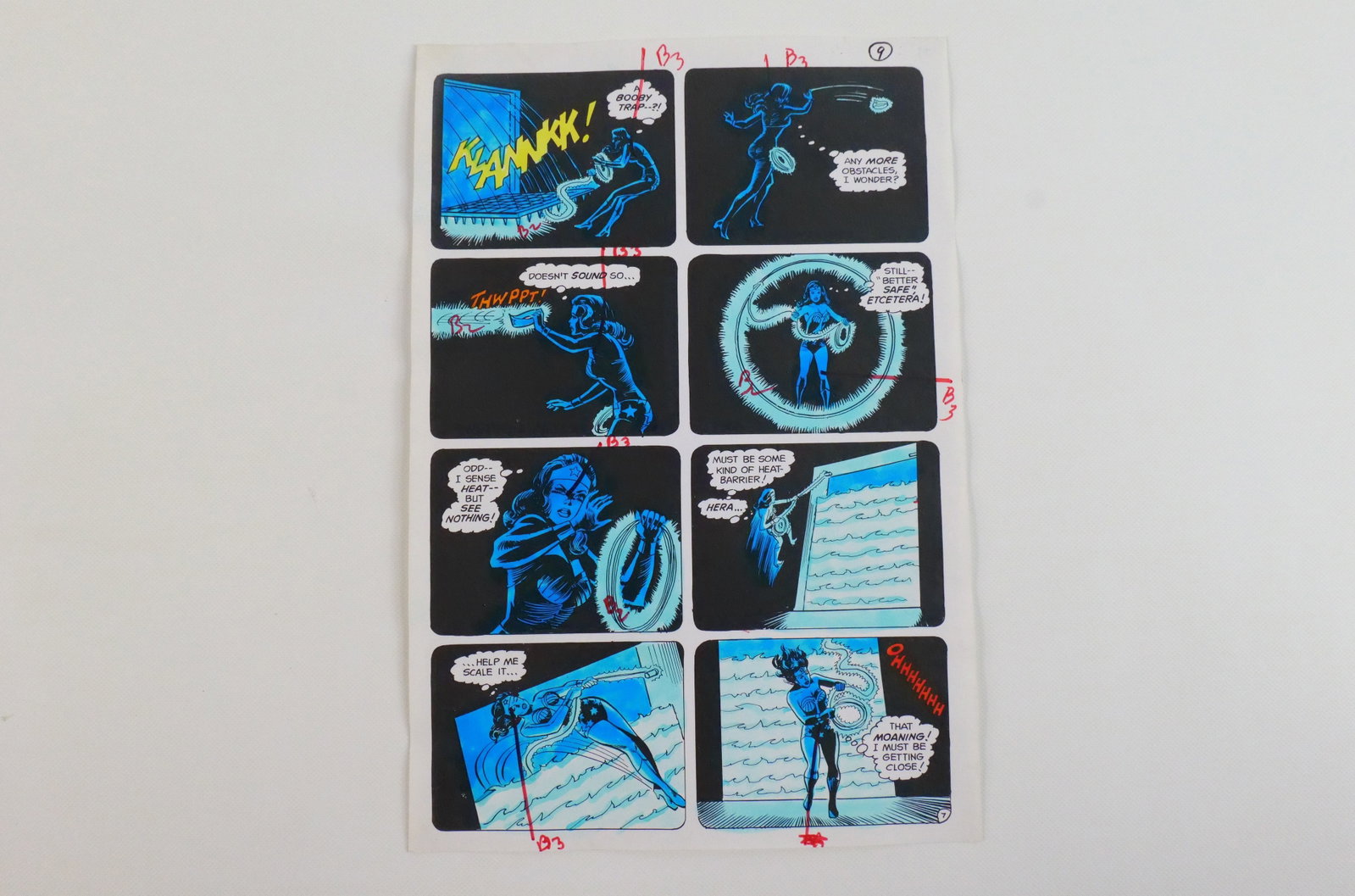 Wonder Woman #221 Original Comic Art: Wonder Woman #221 Original Comic Art. Wonder Woman #221 Original comic art color guide, Dec/Jan 1976 pg. 8 noted with color codes for the printer. Measures 10'' tall by 6.5'' wide. This striking color