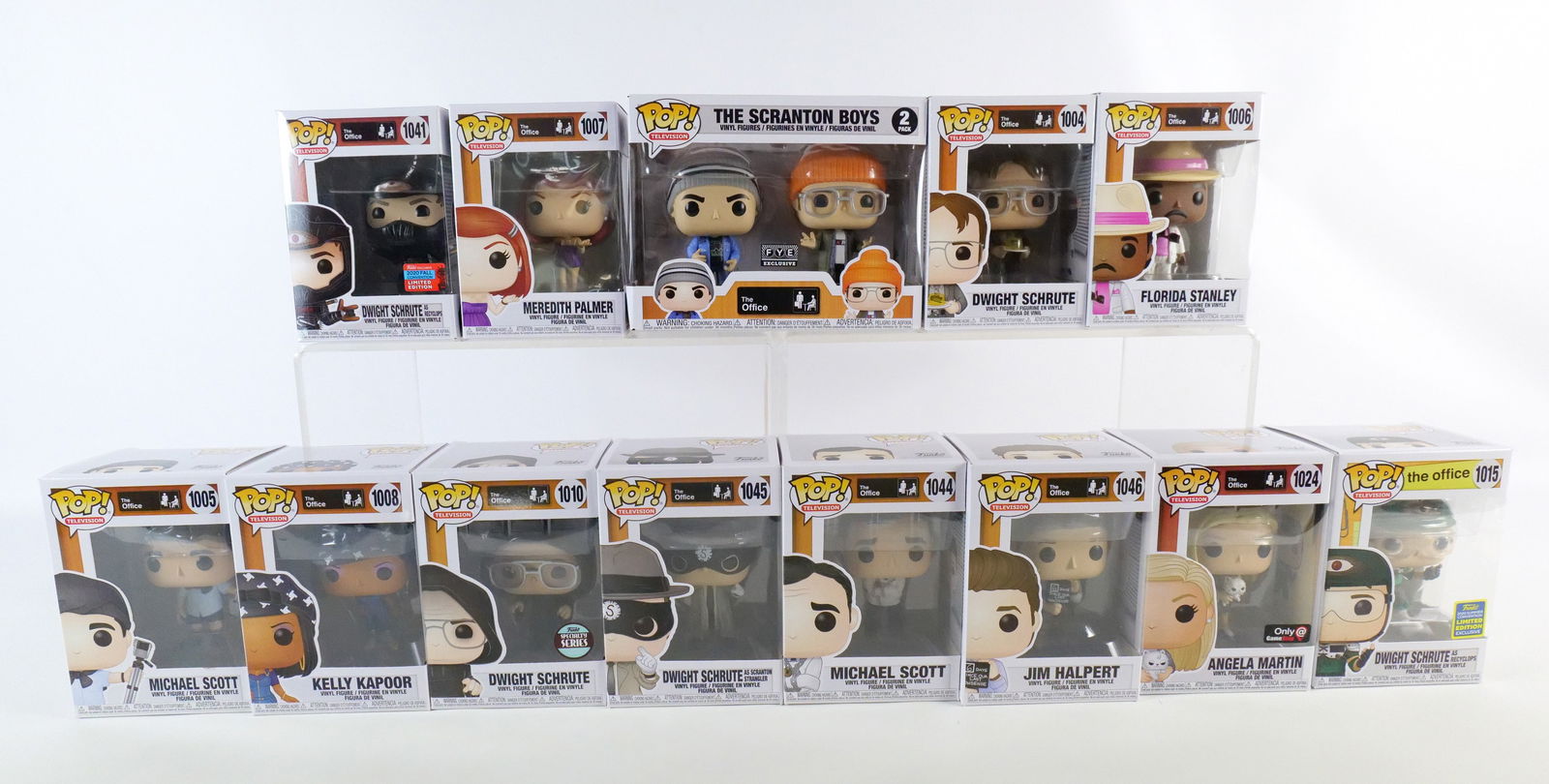 Lot of 13 Funko The Office Pops: Lot of 13 Funko The Office Pops. Including Dwight Schrute #1004, Michael Scott #1005, Florida Stanley #1006, Meredith Palmer #1007, Kelly Kapoor #1008, Dwight Schrute #1010 Specialty Series, Dwight Sc