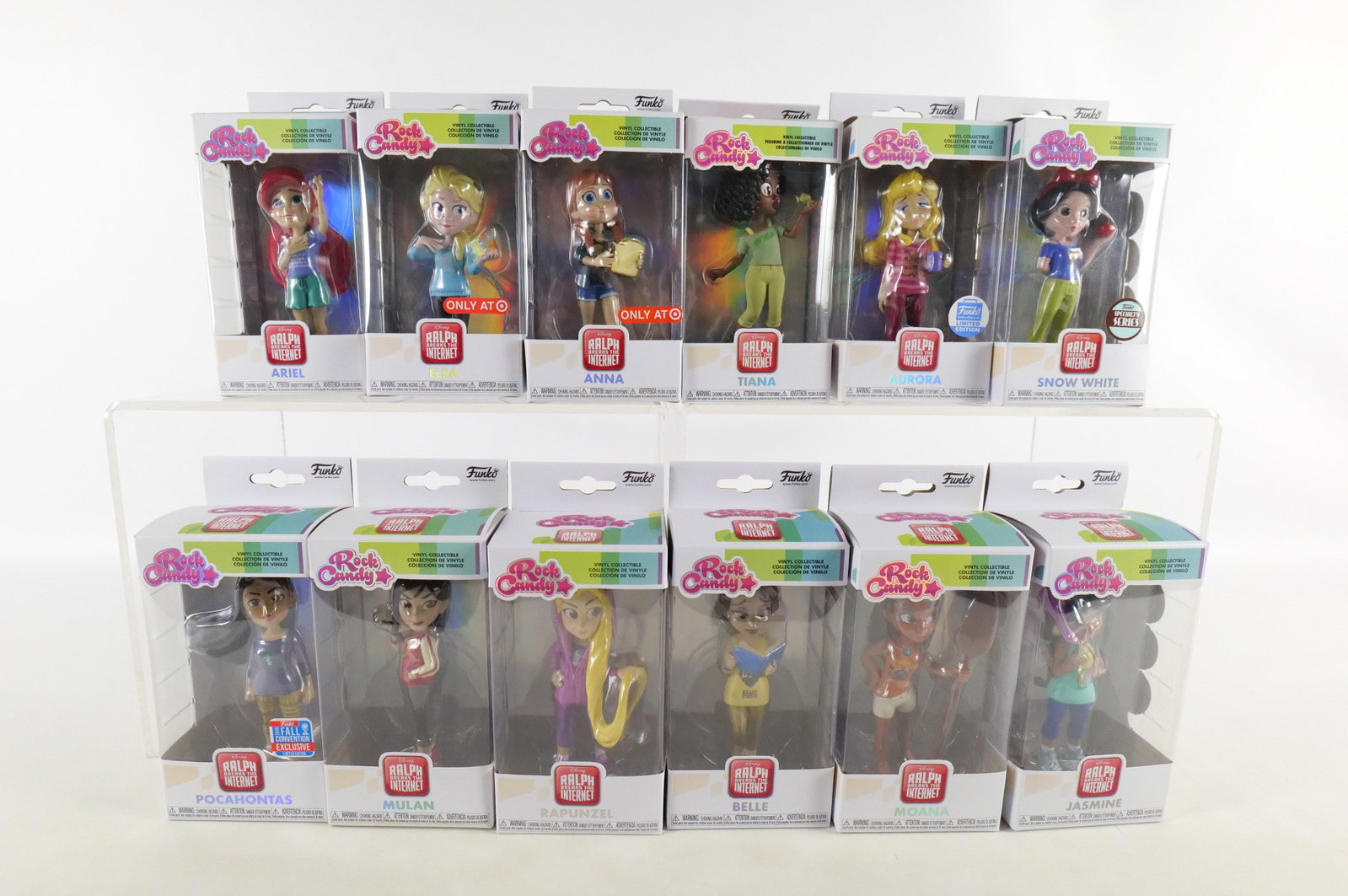 Lot of 12 Funko Rock Candy Ralph Breaks the Internet Princess Figures: Lot of 12 Funko Rock Candy Ralph Breaks the Internet Princess Figures. Including Pocahontas Fall Convention Exclusive, Mulan, Elsa and Anna Target Exclusive, Ariel, Rapunzel, Belle, Tiana, Jasmine, Mo