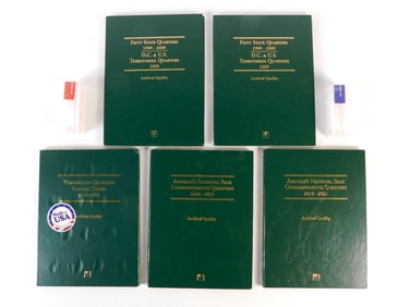 Group of Washington Quarters and Books
