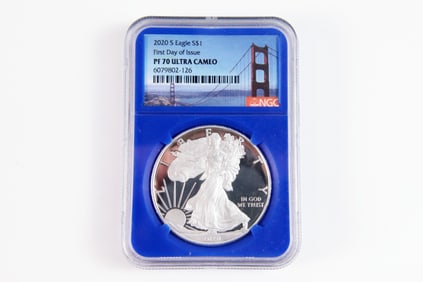 2020 S Proof First Day of Issue Silver Eagle $1