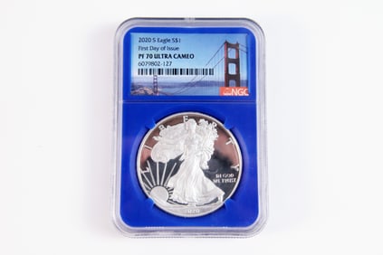 2020 S Proof First Day of Issue Silver Eagle $1
