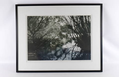 Etching by Stephen McMillan: Etching by Stephen McMillan (1949-Present). Entitled "Seventy" #16/80 Artist Proof Edition. Signed lower right. Dated 1979. Depicting trees on a stream. Measures 30" tall x 37.5" wide. All invoices