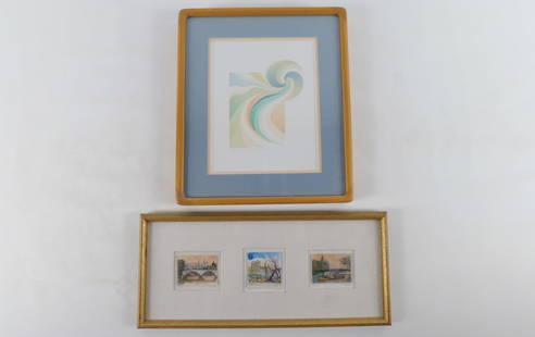 Lot of 2 Pieces of Art: Lot of 2 Pieces of Art. Lot includes Tryptic depicting Paris Scenes - Signed on matting Sons and Abstract Lithograph Entitled "Rebirth" #69/100. Artist Undetermined - Circa 1980's. Frame missing