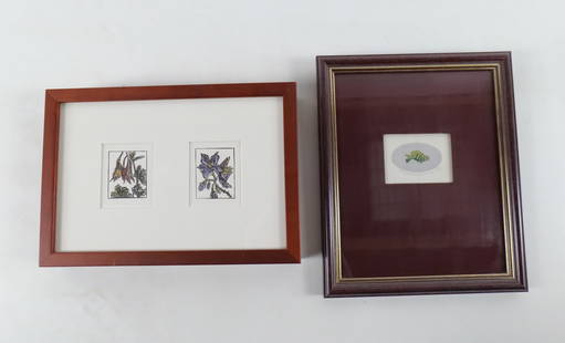 Lot of 2 Framed Pieces of Art: Lot of 2 Framed Pieces of Art. Including Portrait of a Fish Entitled "Vap II Fish print IV" and Lithograph Double Portrait of Flowers. Largest measures 11.5" tall x 9.5" wide. All invoices must be pai