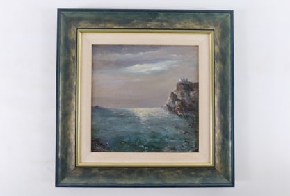 Oil on Board - Nighttime Coastal Scene