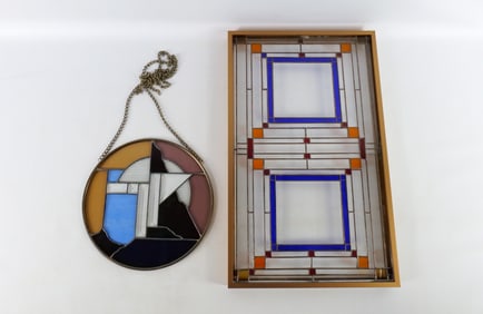 Lot of 2 Arts and Crafts Style Stained Glass Windows