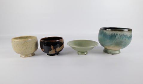 Lot of 4 Narrow Land Pottery Studio Art Pottery Bowls