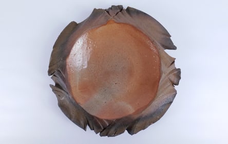 Artist Signed Studio Art Pottery Brutalist Low Profile Bowl