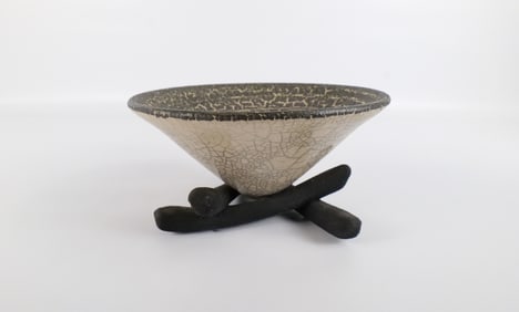 Artist Signed Studio Art Pottery Bowl with Stand