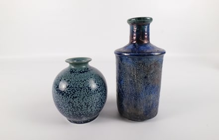 Lot of 2 Artist Signed Studio Art Pottery Vases
