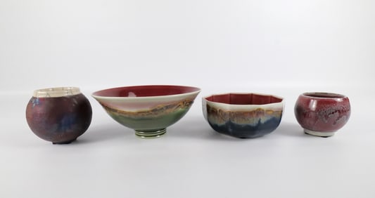 Lot of 4 Artist Signed Studio Art Pottery Bowls