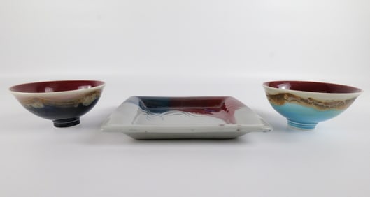 Lot of 3 Artist Signed Studio Art Pottery Pieces