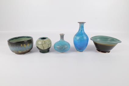 Lot of 5 Studio Art Pottery Pieces - 4 Signed