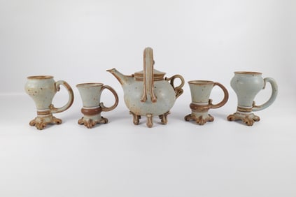 Artist Signed Studio Art Pottery Tea Set