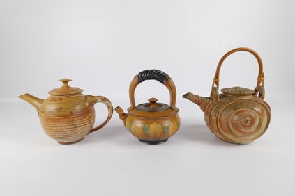 Lot of 3 Signed Studio Art Pottery Teapots