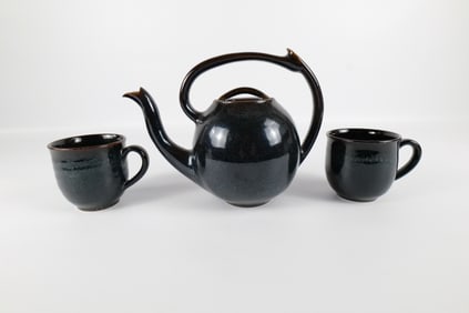 Artist Signed Studio Art Pottery Tea Set