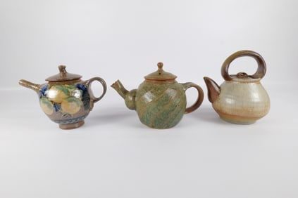 Lot of 3 Studio Art Pottery Teapots - Two Artist Signed