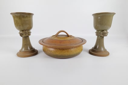 Lot of 3 Studio Art Pottery Pieces - One Signed