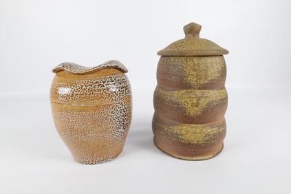 Lot of 2 Studio Art Pottery Covered Jars