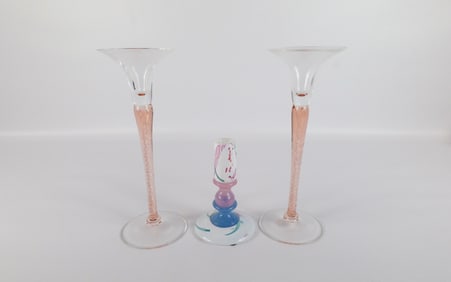 Lot of 3 Glass Candlesticks - All Signed