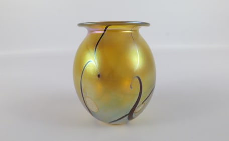 Rick Eickholt Gold Aurene Iridescent Studio Art Glass Vase