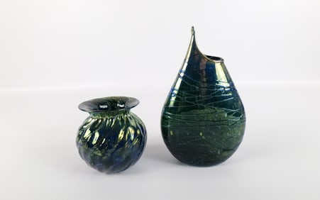 Lot of 2 Art Glass Vases - Artist Signed