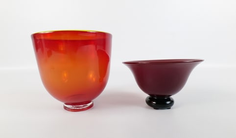Lot of 2 Art Glass Bowls - Artist Signed