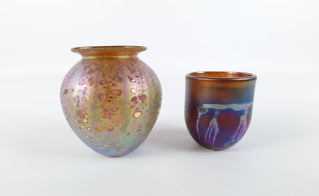 Lot of 2 Artist Signed Art Glass Pieces