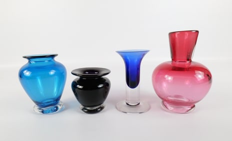 Lot of 3 Artist Signed Colored Glass Vases