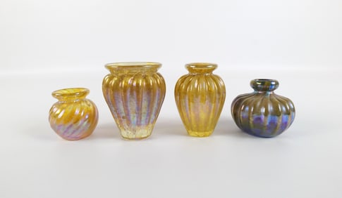 Lot of 4 Miniature Amber Colored Glass Vases