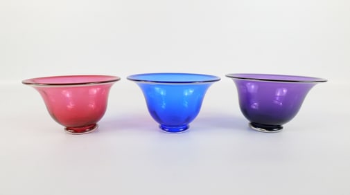 Lot of 3 Hand Blown Bayer Glass Tulip Bowls