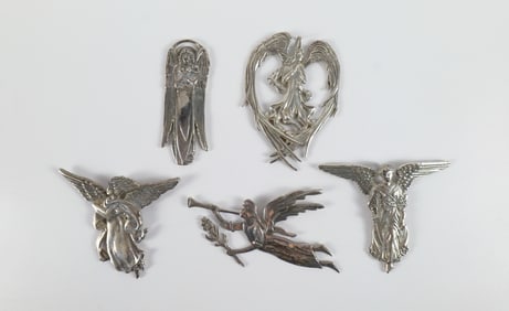 Lot of 5 Sterling Silver Hand & Hammer Silversmith's Christmas Ornaments