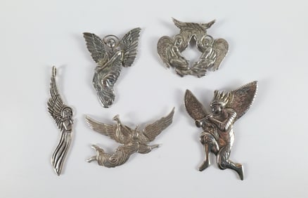 Lot of 5 Sterling Silver Hand & Hammer Silversmith's Christmas Ornaments