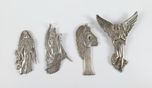 Lot of 4 Sterling Silver Hand & Hammer Silversmith's Christmas Ornaments